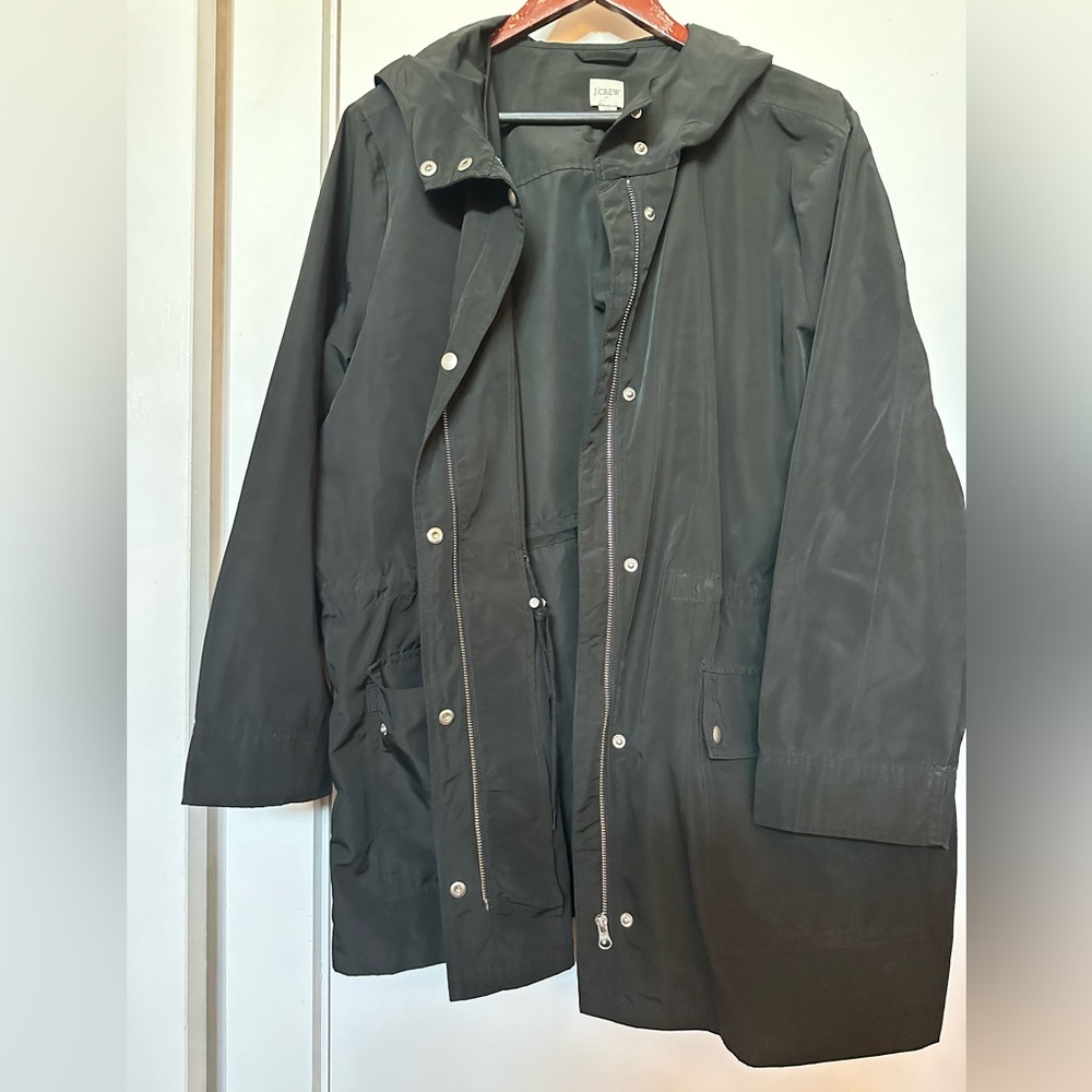 J Crew Black Women’s Hooded Rain Jacket Sz 2X